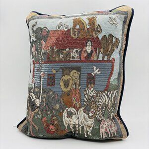 Noah’s Ark Tapestry Throw Pillow Decorative Cushion Animal Theme Vintage